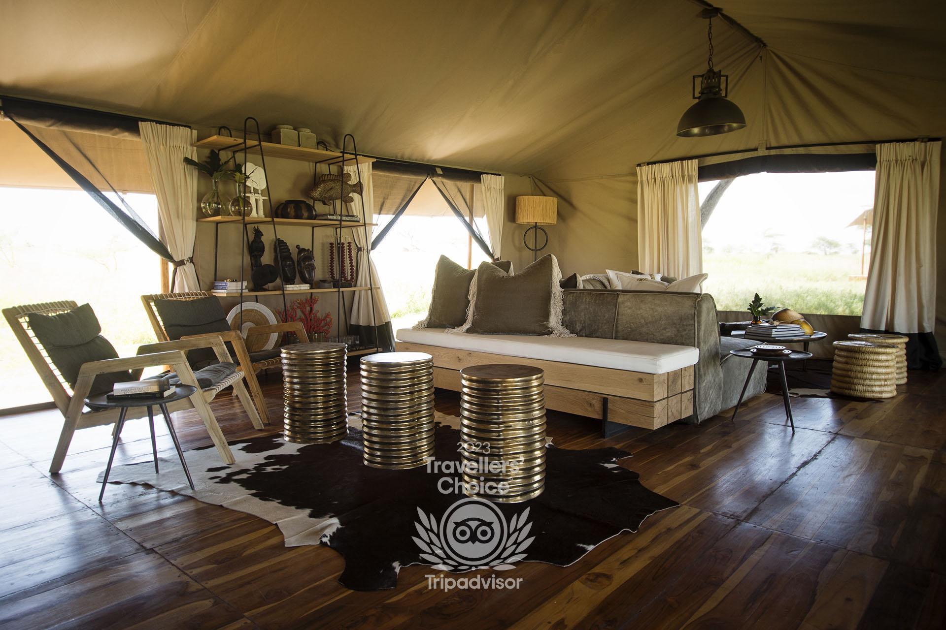 Serengeti Camp Lounge tent To make your experience remarkable a small and discrete team will tend to your every wish during your stay in Serengeti